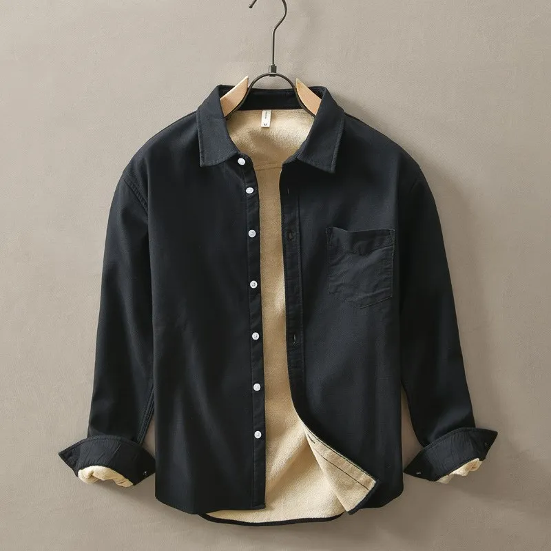 

Thickened Pure Cotton Flannel Long Sleeve Shirt Autumn Winter Warm Color Collar Business Workwear Youth Men's Fashion C...