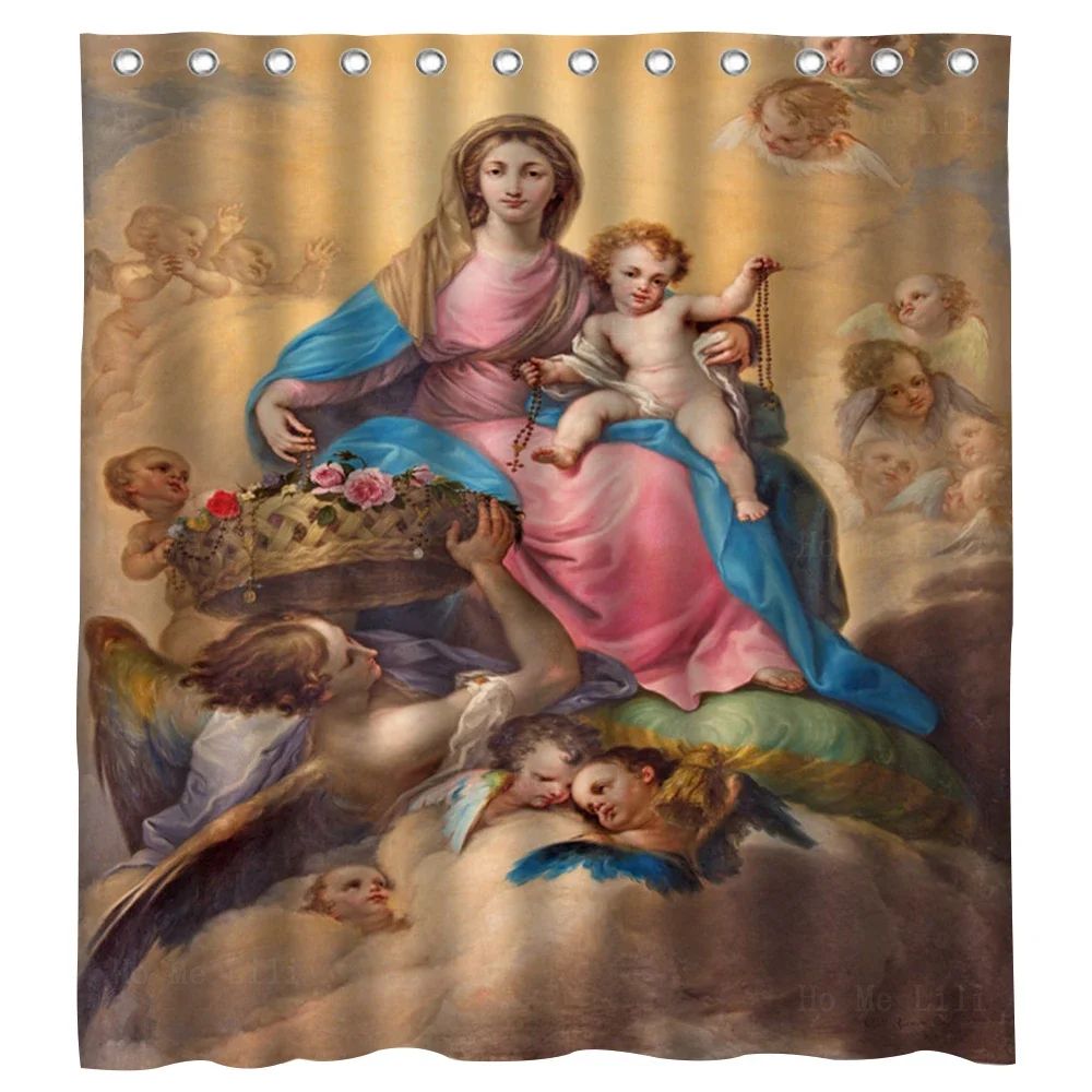 Mary Praying Rosary Images The Mother Of God And Baby Jesus With Angels Christian Shower Curtain By Ho Me Lili For Bath Decor