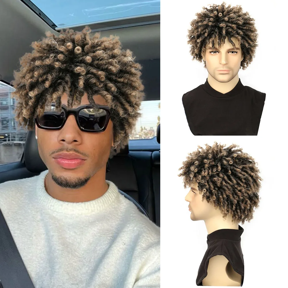 

Belle Show 3 Inch Short Dreadlock Wig Synthetic Afro Curly Faux Locs Wigs For Men Synthetic Braided Twist Wig