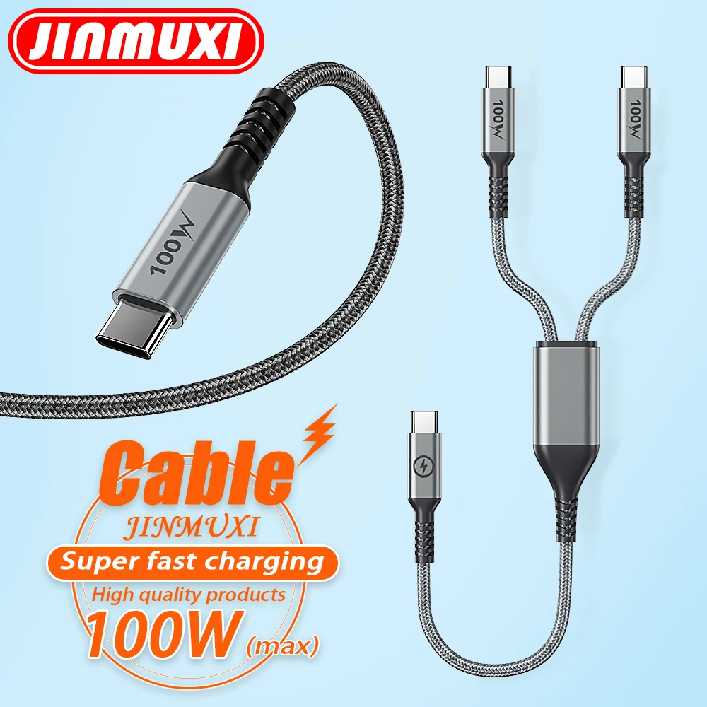 

JINMUXI 2 In 1 100W 5A Super Fast Charging Cable Universal with Type C for Iphone Samsung Huawei Xiaomi Double charge effect