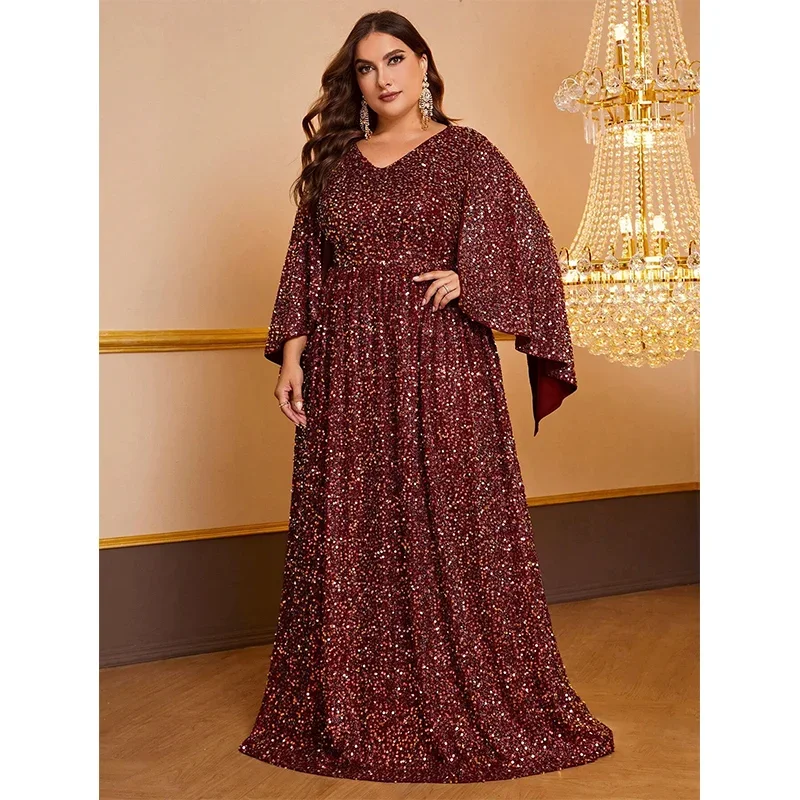 Plus Size 4xl 5xl Luxury Colorful Sequin Floor-Length Loose Wedding Banquet Women's Evening Dress Big Size Holiday Dress