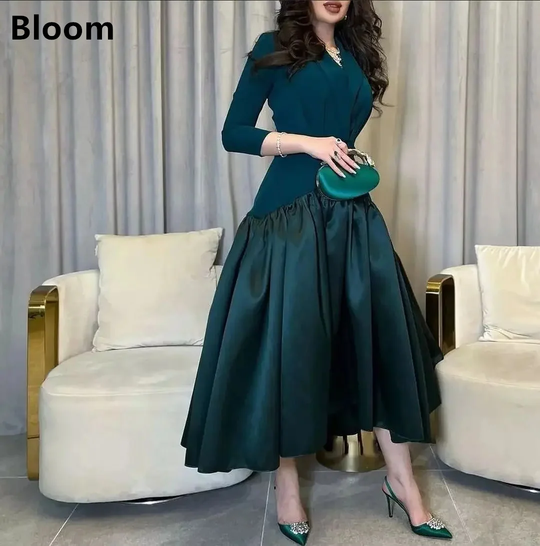 

Elegant Prom Dresses For Arabia Women 2024 A-Line Three Quarter Pleated Tea-Length Robes De Soirée Vestidos De Graduation