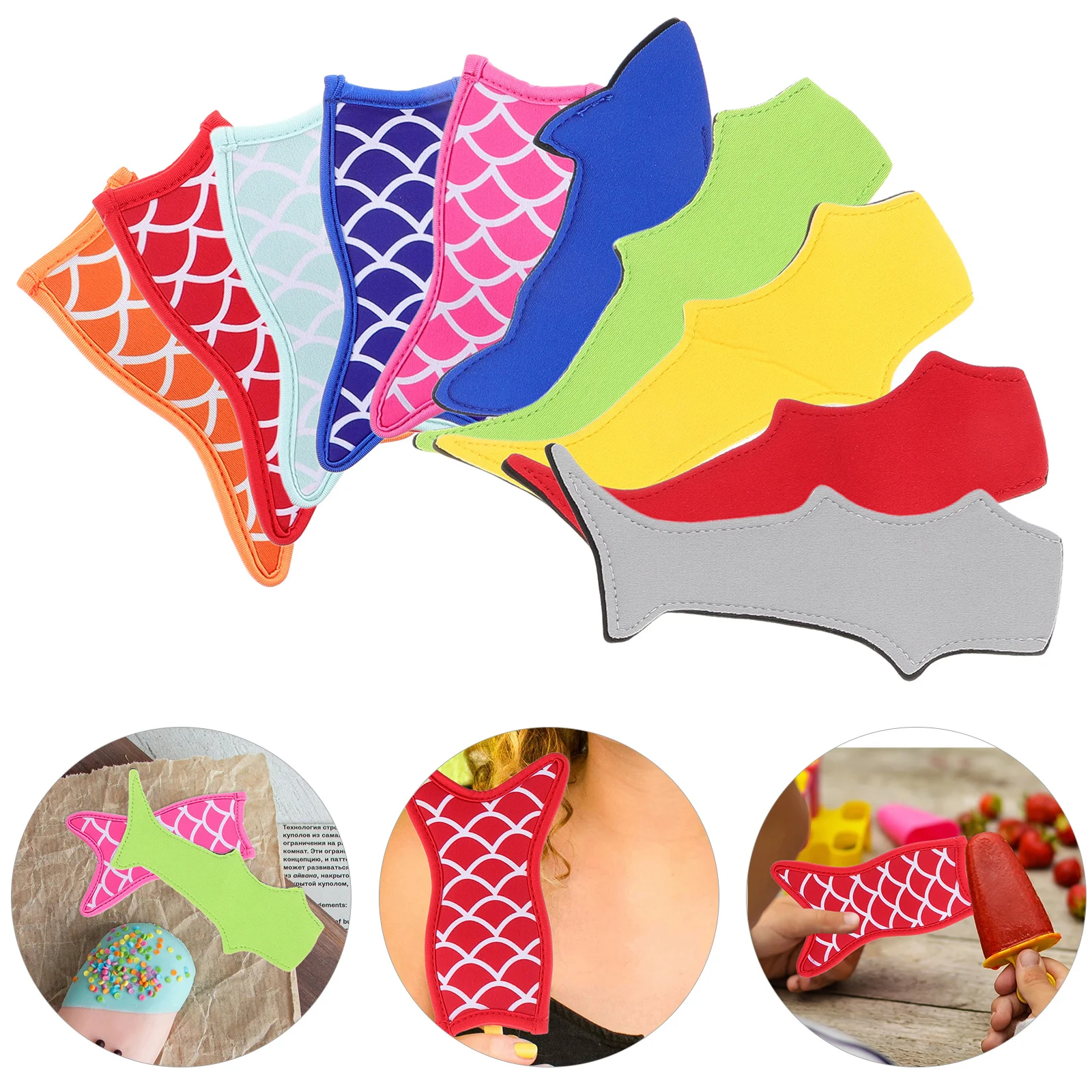 

10Pcs Popsicles Holders Cloth Stick Sleeve Reusable Ice Pop Covers Mermaid Shark Style Party Use