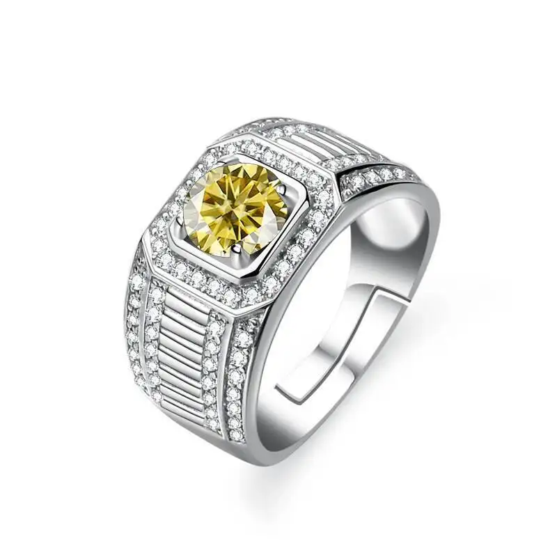 1CT Moissanit Herrenring aus 925er Sterlingsilber mit leuchtender Feuerfarbe, luxuriöser Paar-Ehering für Herren 2026 – Detail 16