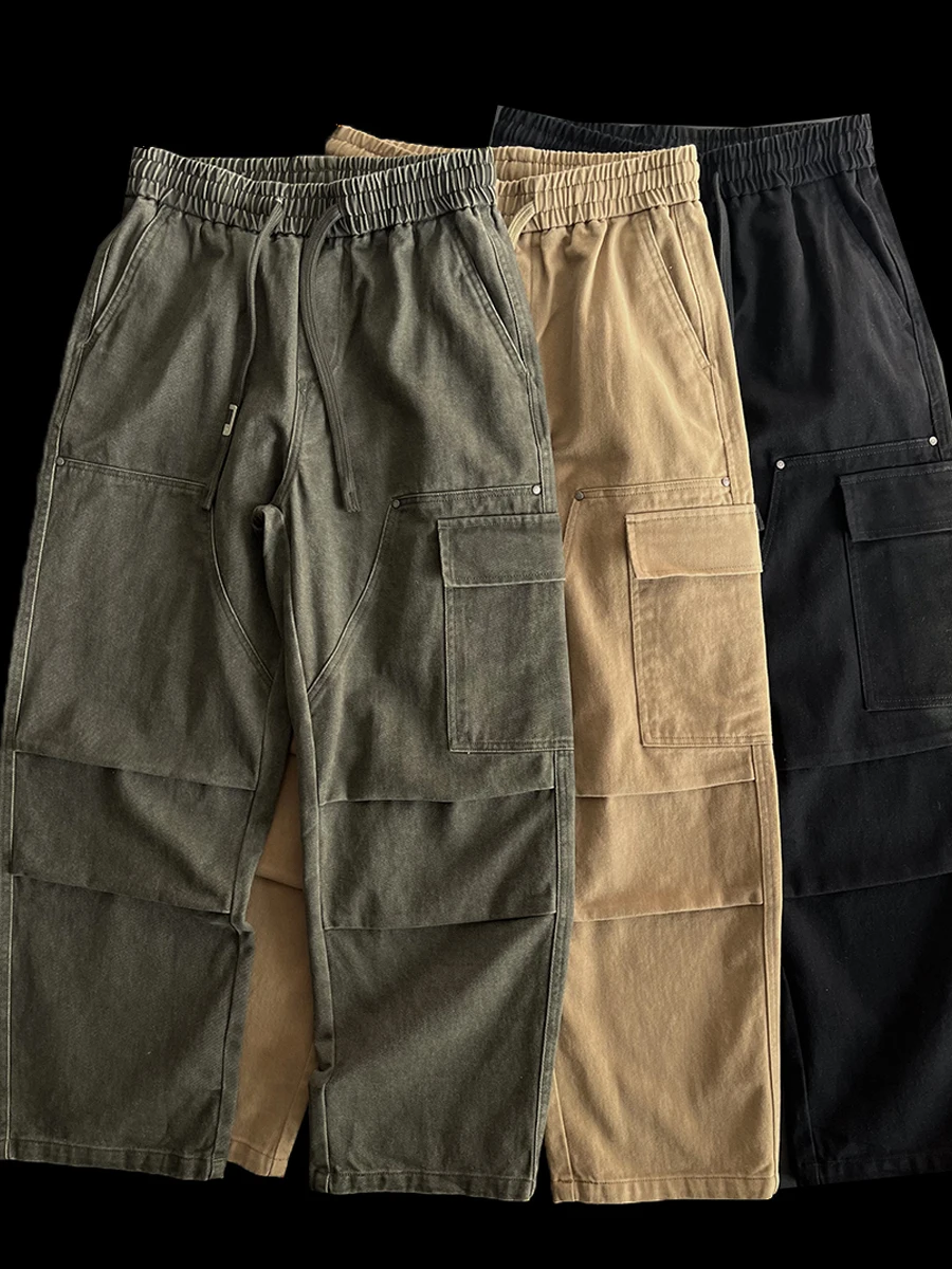 

Men's Loose Cotton Work Trousers Retro Logging Casual Pants Multiple kets American Sle Spring Autumn Heavyweight 3D Tail...