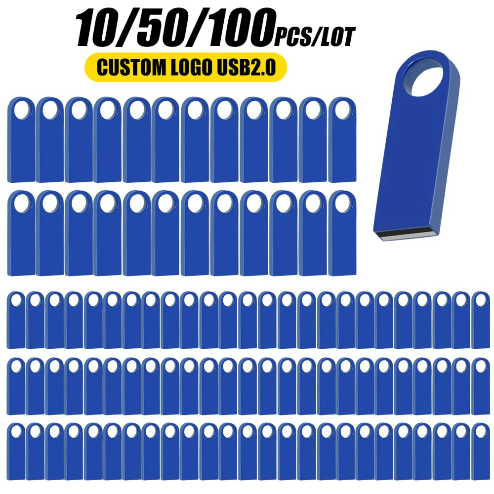 10/50/100 Pcs Free Custom Logo metal USB Flash Drive 64GB 32GB 8GB 4GB memory Flash USB Stick pen drive 128mb 512mb PenDrive 2.0
