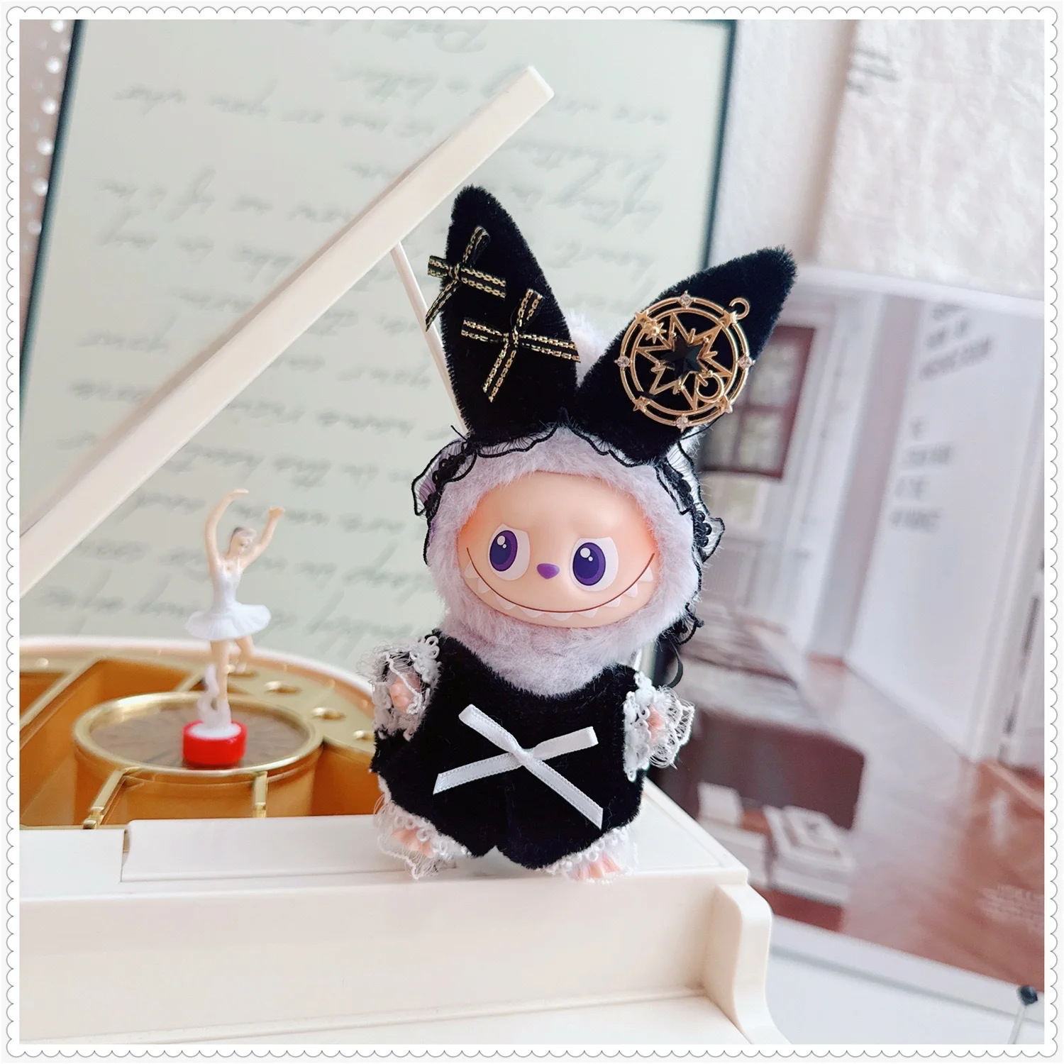 

For Labubu Clothes 4.0 Gen 4 Plush Doll, Cute Jumpsuit & Dress Outfit Set with Cape & Accessories