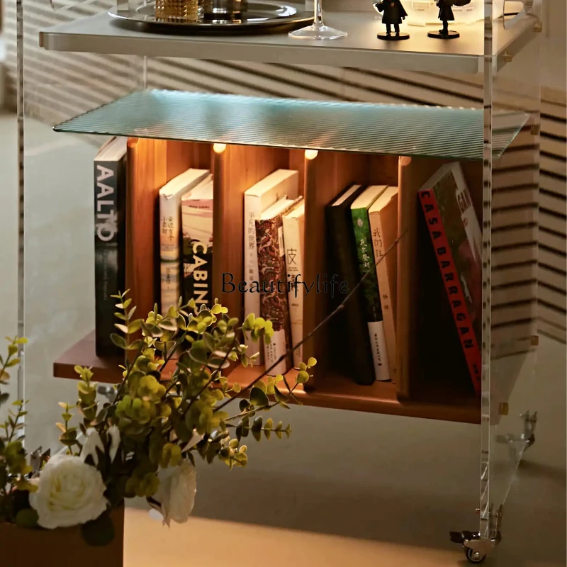 

Record cabinet sweeping robot Solid wood narrow side cabinet storage small side few cart