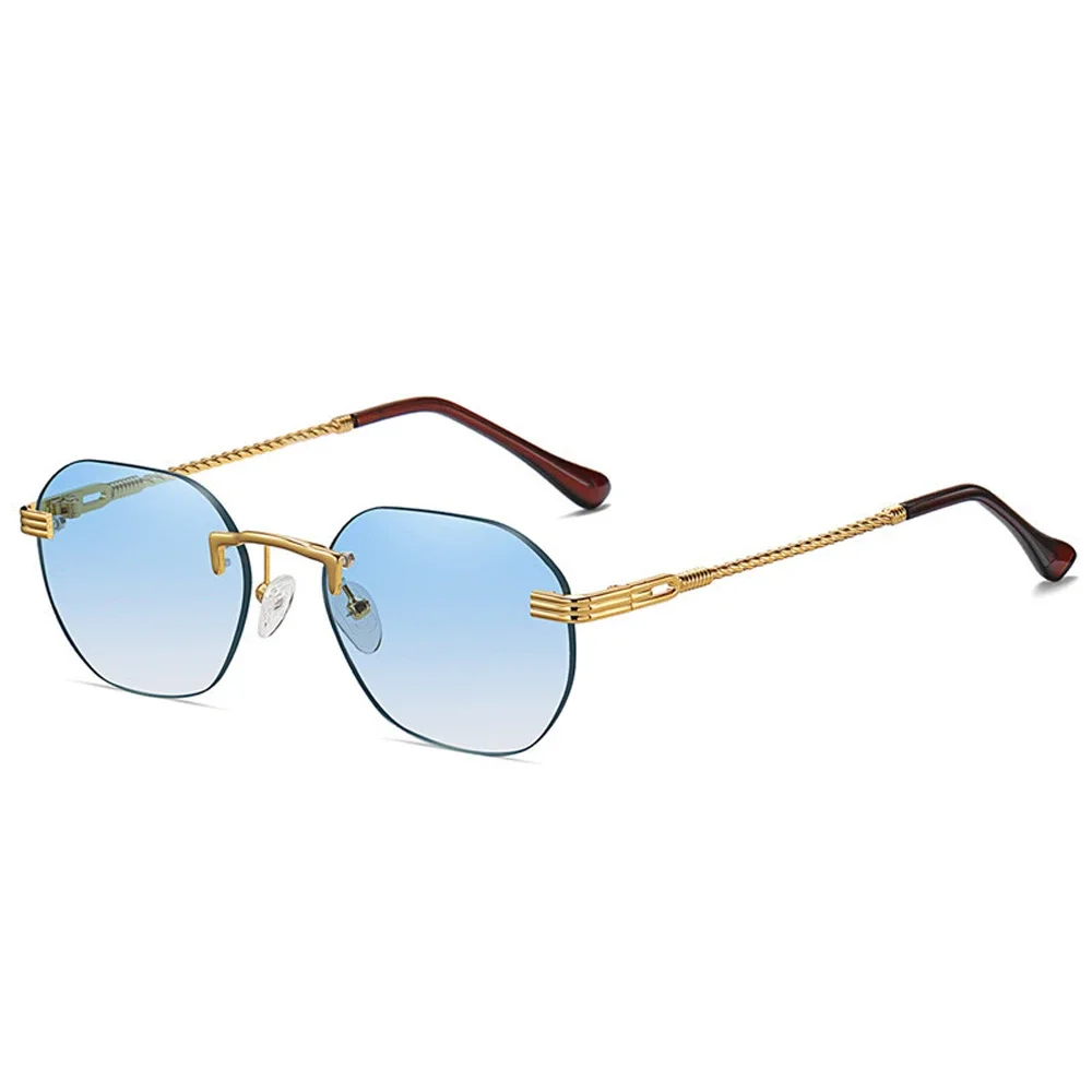 Brown Frameless Gold Metal Ladies Sunglasses Rimless Gradient Lens Blue Fashion Sun Glasses For Men UV400 Summer 2024