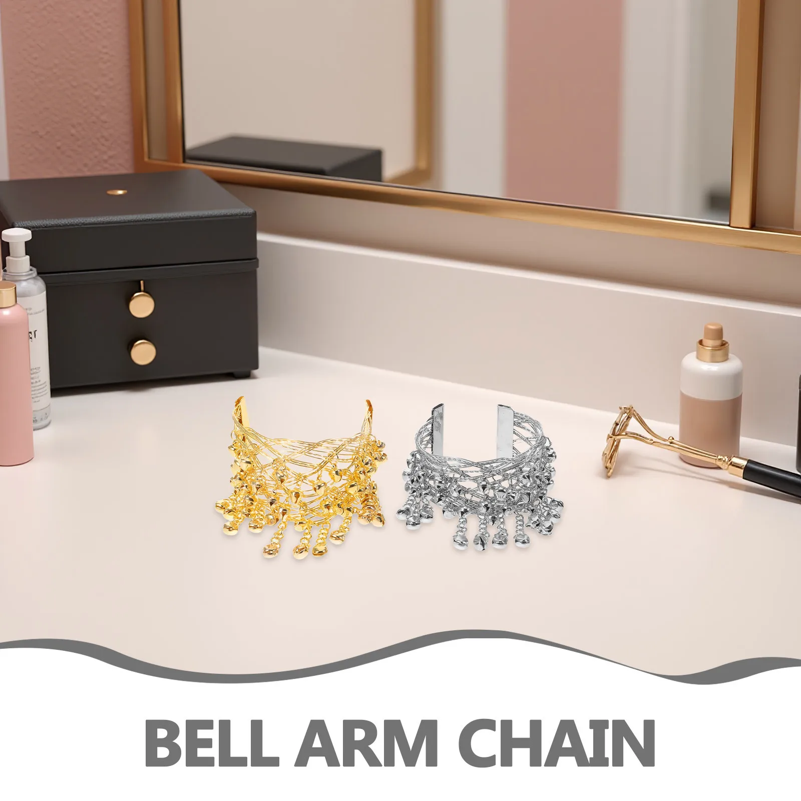 2 個ベリーダンスアームブレスレットメタルカフバングル伝統的なモダンスタイルのメロディアスベル快適なダンス衣装アクセサリー