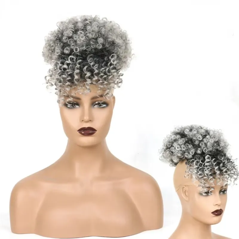 女性のためのアフリカのポニーテールヘアエクステンション,カーリーバンズ付きバブルヘア,ショートクリップ