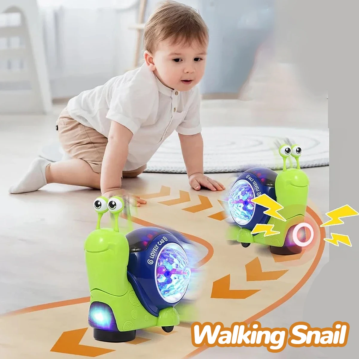 

Walking Snail Toys for Babies Electric Interactive Crawling Dazzling Light Music Obstacle Avoidance Toys Gift for Newborn Toddle