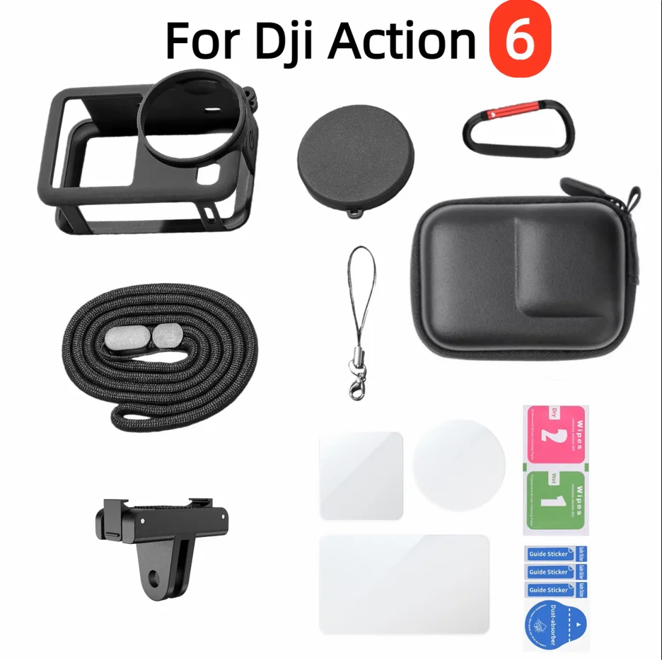 For Dji Osmo Action 6 Camera Accessory Kit Lens Guard/Silicone Protective Cover/Screen Protectors/Case/Magnetic Adapter Base