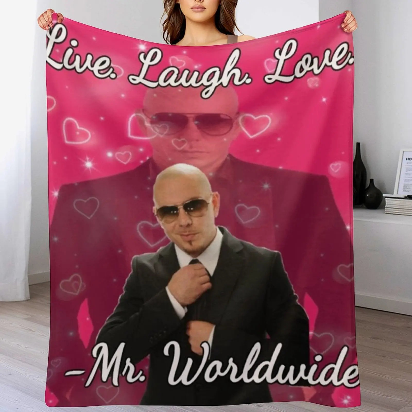 

mr worldwide live. laugh. love. Throw Blanket Soft Plush Plaid for sofa Beach Hair Blankets