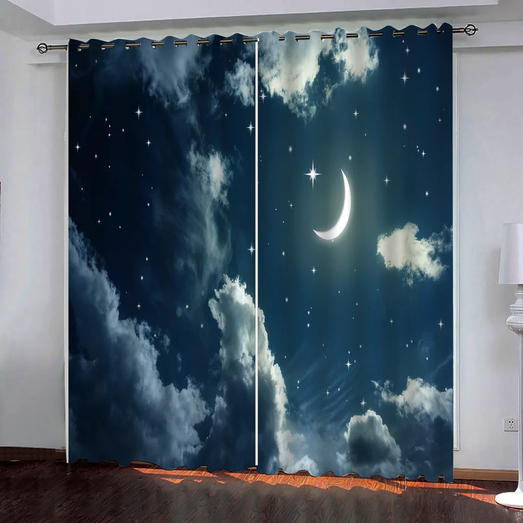 Custom any size blue curtains sky stars curtain Window Blackout Luxury 3D Curtains set For Bed room Living room Office Hotel