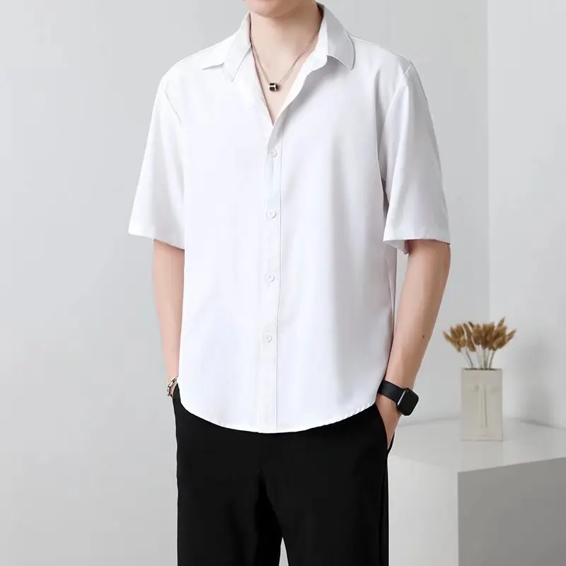 Summer New Korean Men's Shirt Fashion Business Casual Breathable Short-sleeved Male No Ironing Top White Black Blue Gray