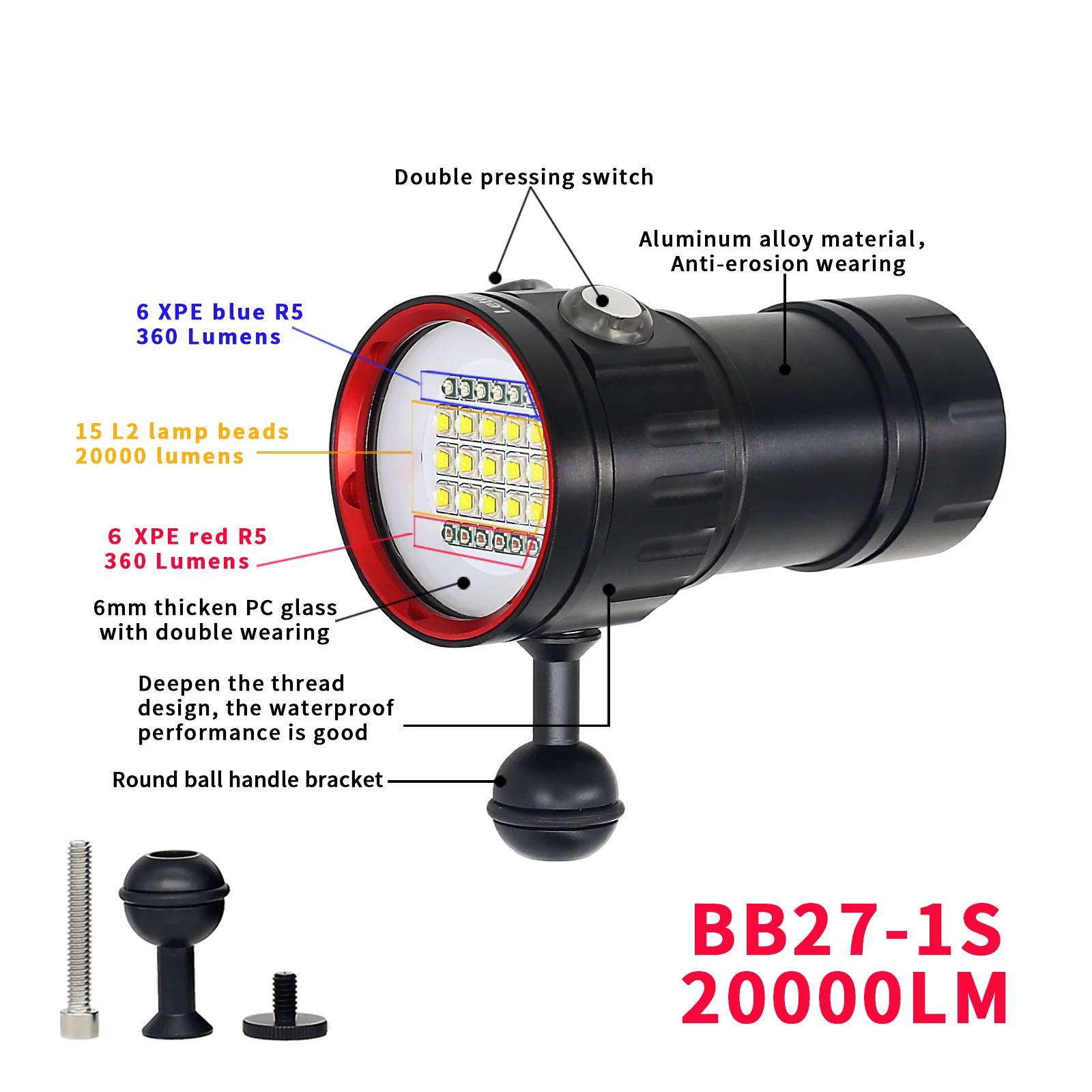 Luz LED subacuática profesional para fotografía, lámpara de resaltado de 20000 lúmenes, linterna de buceo de 100M, antorcha impermeable para cámara