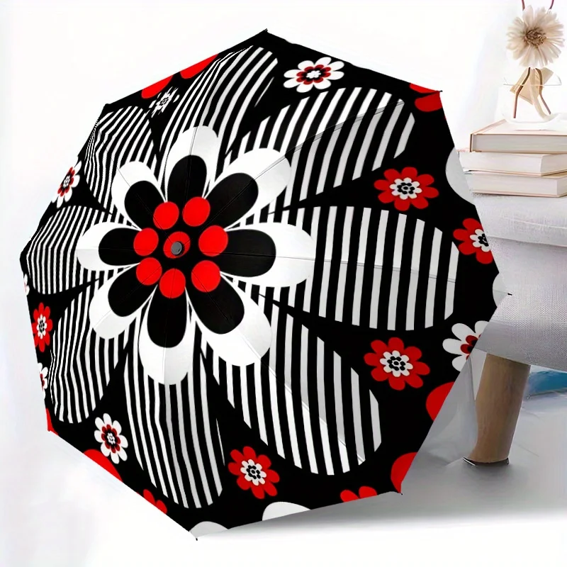 

Зонт складной автоматический с цветочным узором, 13 спиц, пластиковая ручка, ветрозащитный, портативный, от солнца, 1 шт.