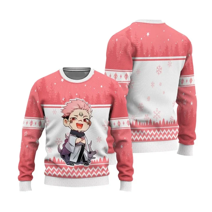 Herbst und Winter Bandai Anime Spell Battle Series Weihnachten Hässliches Kleid Straße Erwachsene Rundhals Hoodie Explosive Kleidung