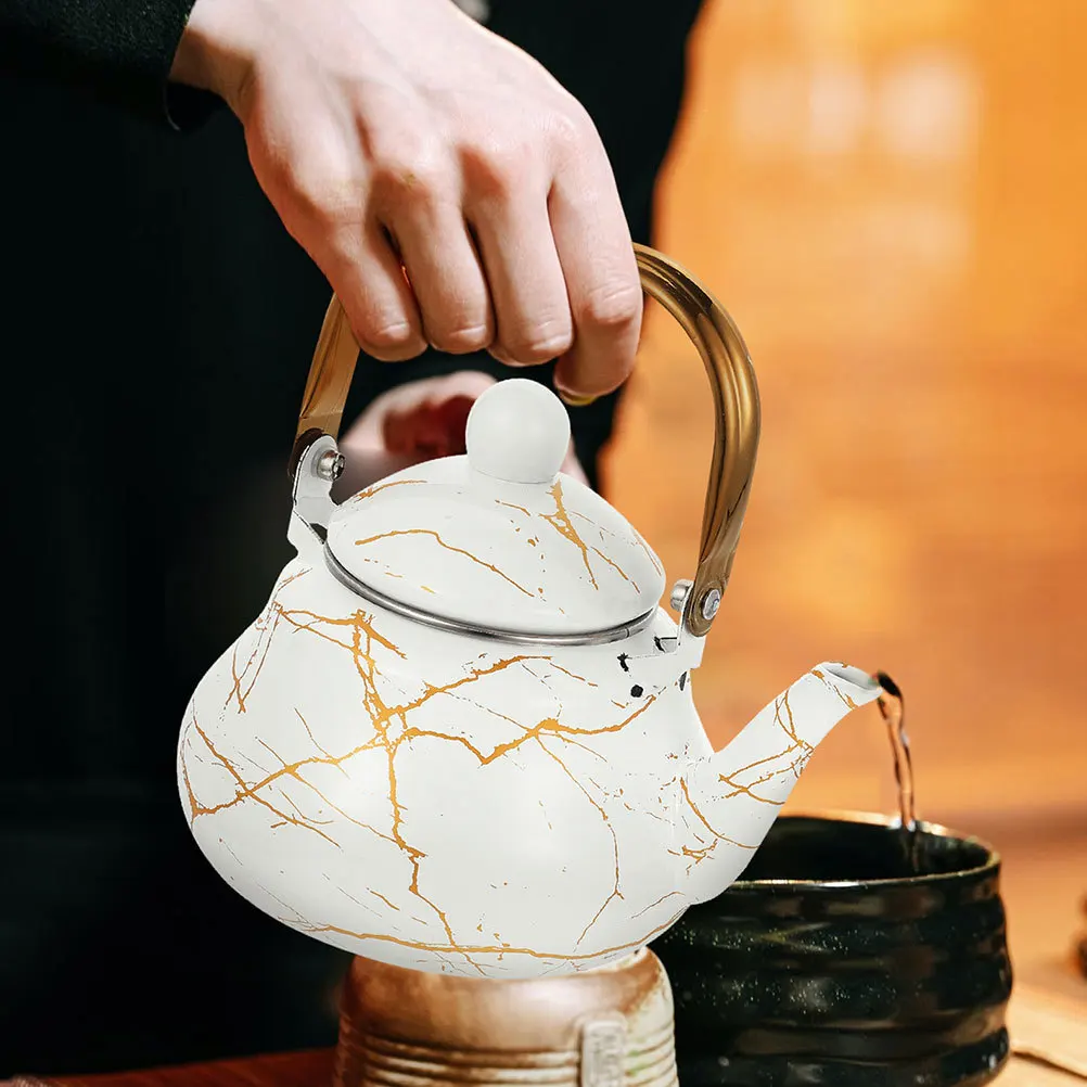 غلاية شاي سميكة للمياه بنمط رخامي للمنزل والفندق والمكتب ومقبض من المينا وعاء قهوة للاستخدام اليومي غلاية تسخين