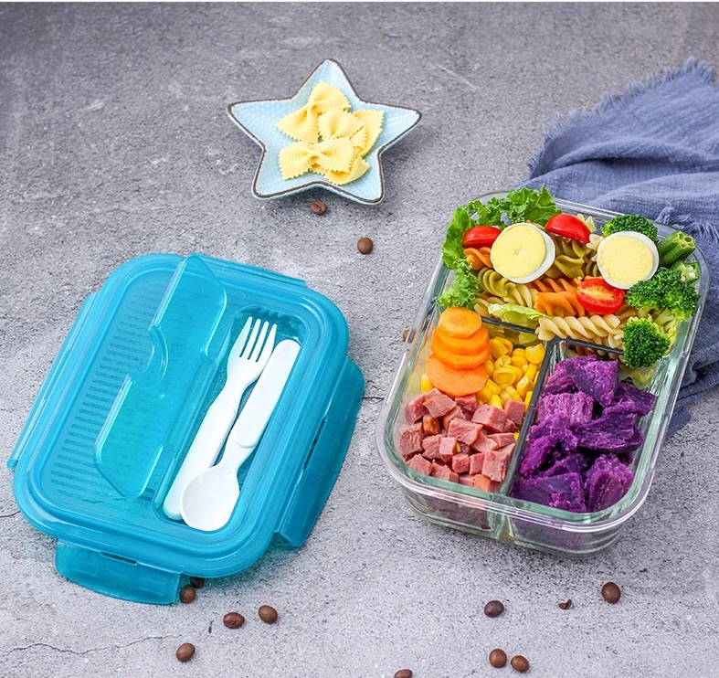 

Korean Style Microwave Glass Lunch Box, BPA Free, School Student Lunch Box, Leak-proof, Office Food Container Set, 1.02L