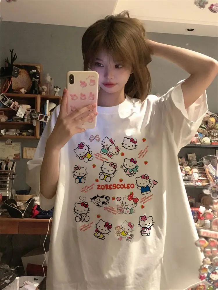 Unisex Men's Women's Sanrio Hello Kitty Collection Cute Graphic Print Oversized T Shirt White Kawaii Streetwear Short Sleeve Top