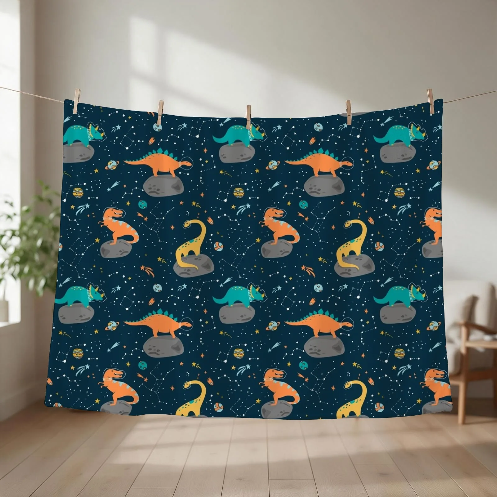 Dinosaurs Floating on an Asteroid Throw Blanket Shaggy Soft Beds Beach Plaid on the sofa Blankets