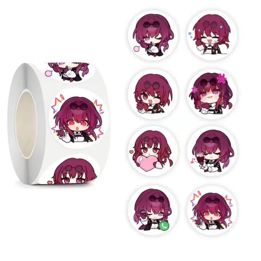 Anime Honkai: Star Rail Kafka Cosplay Handbook Decorate Xmas Birthday Gift Cute Round Curly 500 Stickers/rolls Adhesive Label