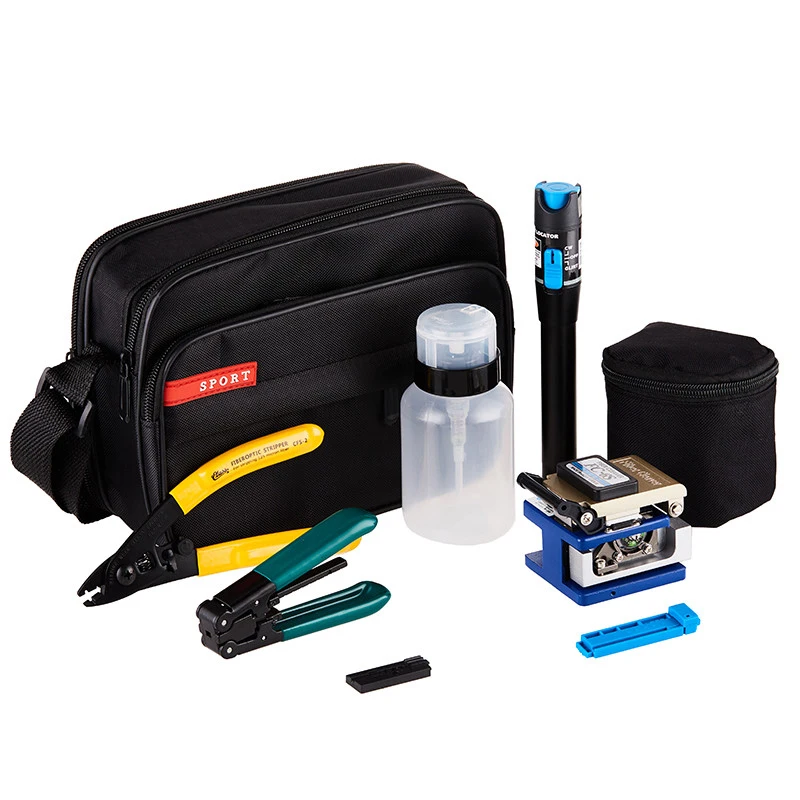 

8 In 1 Fiber Optic FTTH Tool Kit with Fiber Cleaver and 1MW Visual Fault Locator