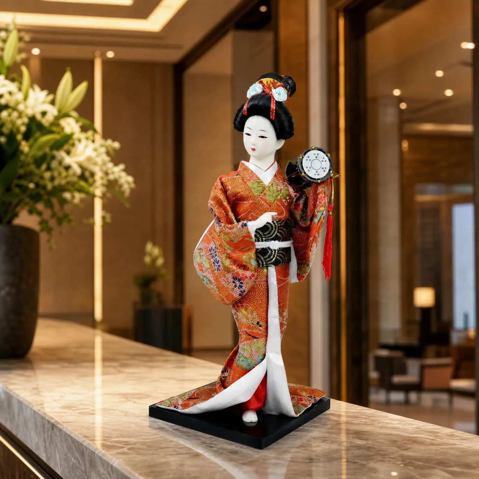 12-Inch Japanese Geisha Doll Handcrafted Textile Geisha Doll with Kimono Decorative Tabletop Ornament for Collectors, Hotel