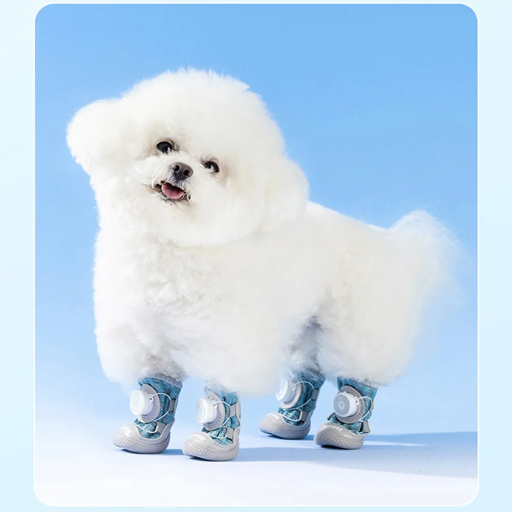 

Dog Breathable Shoes Easy Lock Spin Button Anti-Slip Sole Reflective Strips Free Antibacterial Insoles for Small Medium Dogs