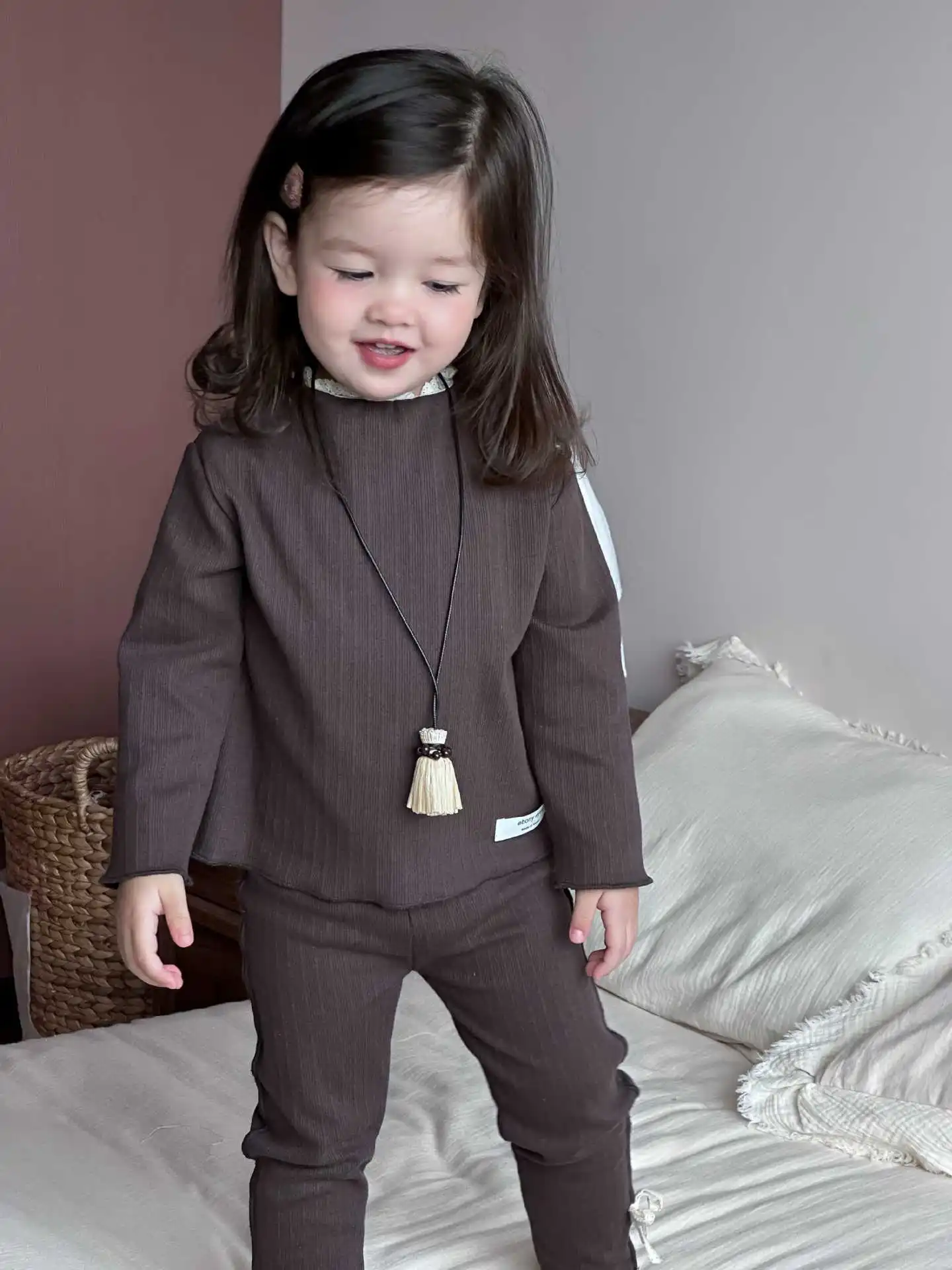 2025 outono novo bebê menina manga longa conjunto de roupas sólida da criança topos + arco leggings 2 pçs terno da criança pijamas outfits