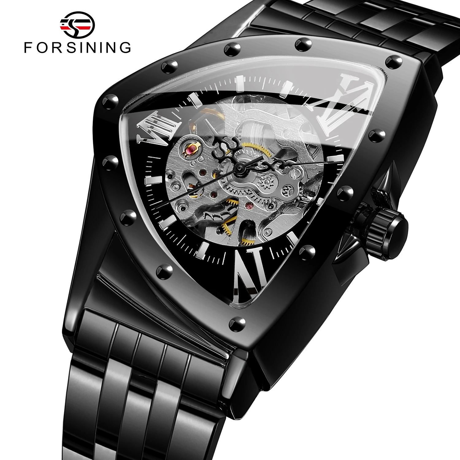 Forsining Newest Reloj Para Hombre Luxury Custom Men Triangle Skeleton Watch Wristwatch Mechanical Watch