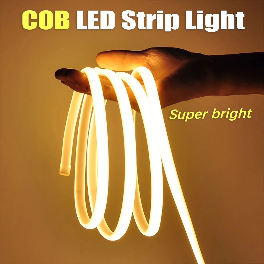 Led Lights Strips 220V High Brightness 12W/M COB LED Strip Lights IP68 Waterproof 50cm/19.68inch Cuttable Flexible Rope Lights