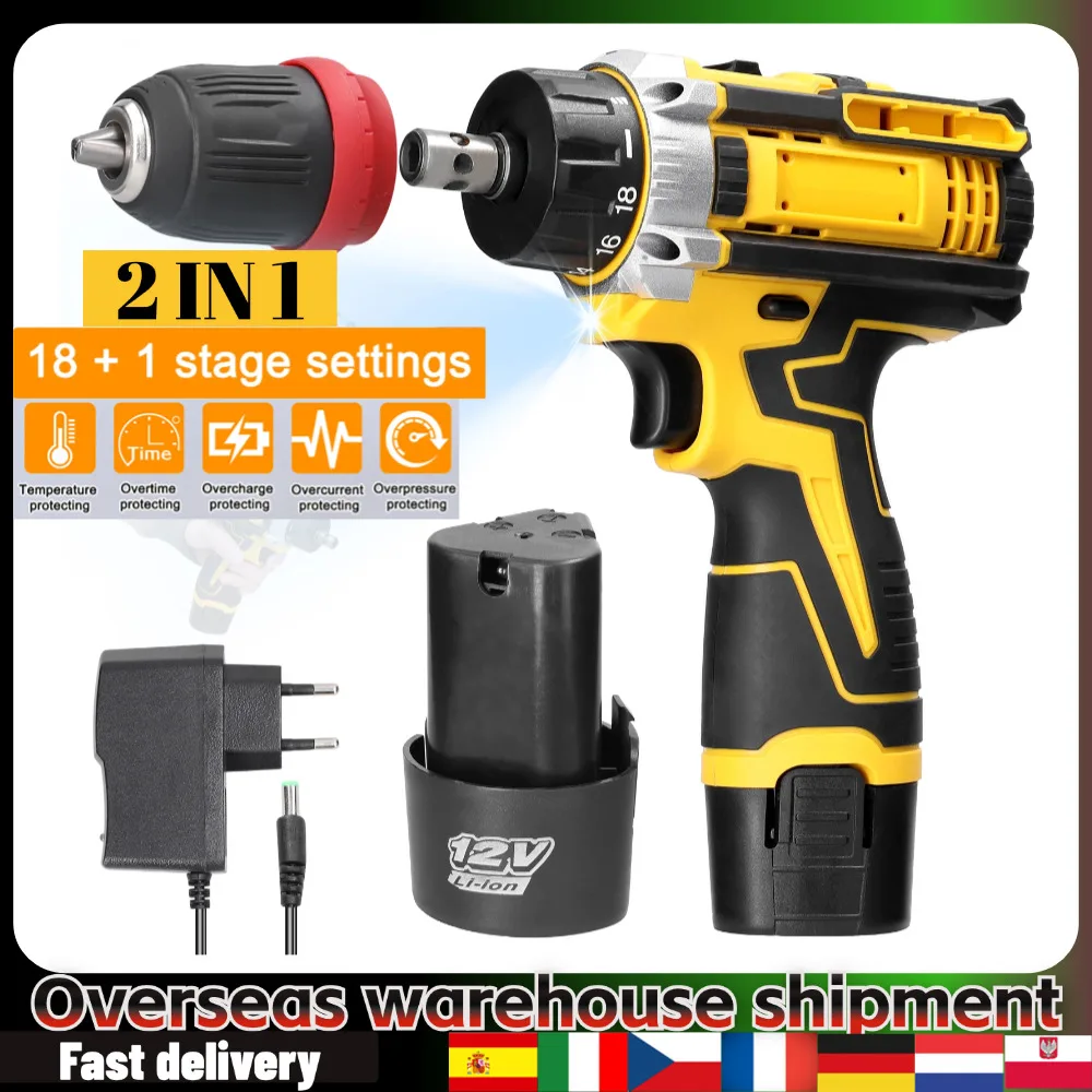 12 V 2in1 Lithium Drill Electric Screwdriver Multi-function Power Tool Brushed Motor Practical Screw Driver for Home Appliances