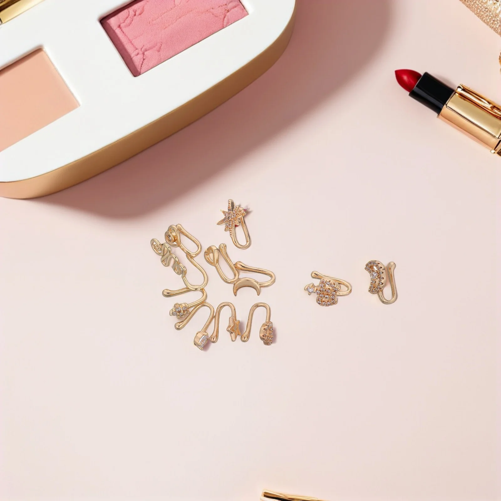 

11pcs No-Piercing Fake Nose Rings U-Shaped Faux Nose Cuffs Clip On Non Pierced Jewelry For Women Men Teen Copper