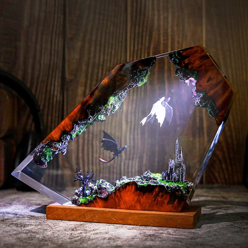 드래곤 유기체 수지 테이블 조명 Creactive 아트 장식 램프 만화 그림 테마 7 색 야간 조명 USB 충전