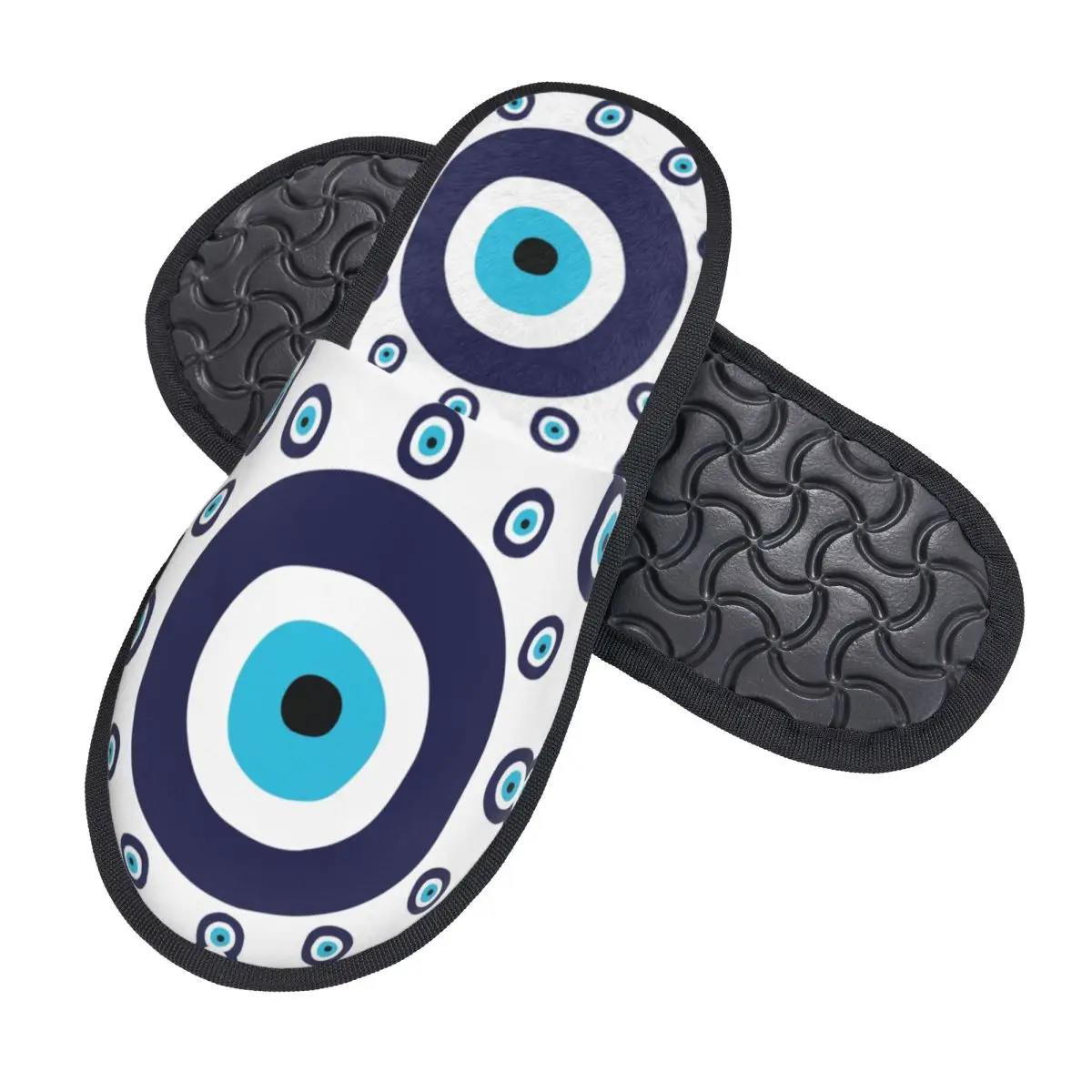 Niestandardowe granatowe i Aqua Nazar Evil Eye Lucky Charm Pattern House Slippers Women Comfy Memory Foam Amulet Boho Slipper Shoes