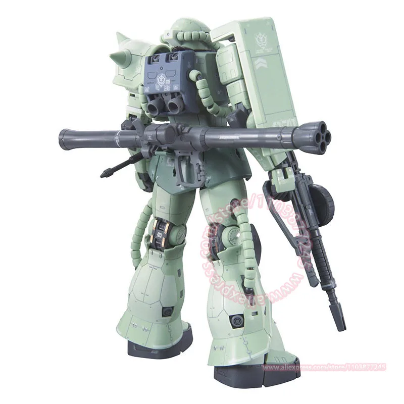 BANDAI RG 1/144 MS-06F Zaku II Mass ประเภทการผลิตอินเทรนด์รูปของเล่นเด็กเดสก์ท็อปเครื่องประดับประกอบคริสต์มาสของขวัญ