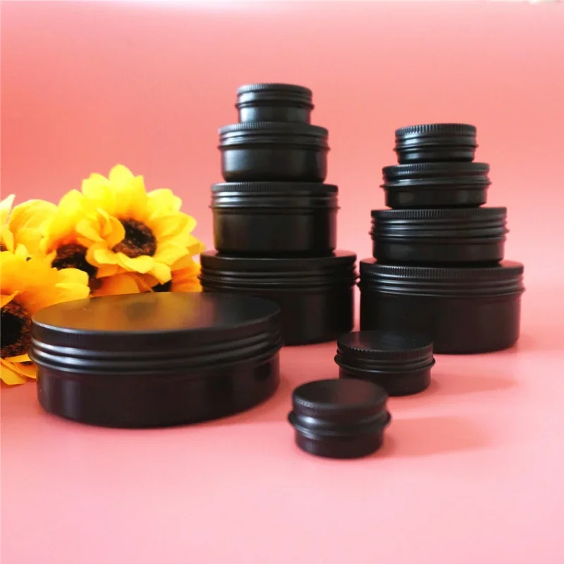 10/15/20/30/50/60/80/100/150g Black Empty Round Aluminum Box Metal Tin Cans Cosmetic Cream DIY Refillable Jar Tea Aluminum Pot