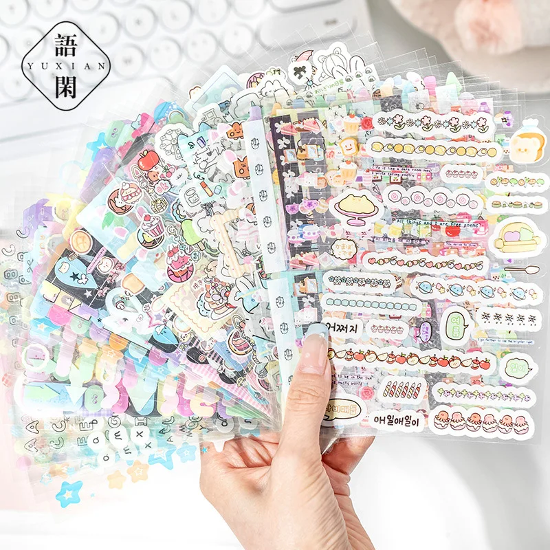 900pcs/set Mini Sweet Cartoon Scrapbook Journal Sticker Kawaii Retro Y2K Cake Animal Stationery Sticker Cute DIY Decor Sticker