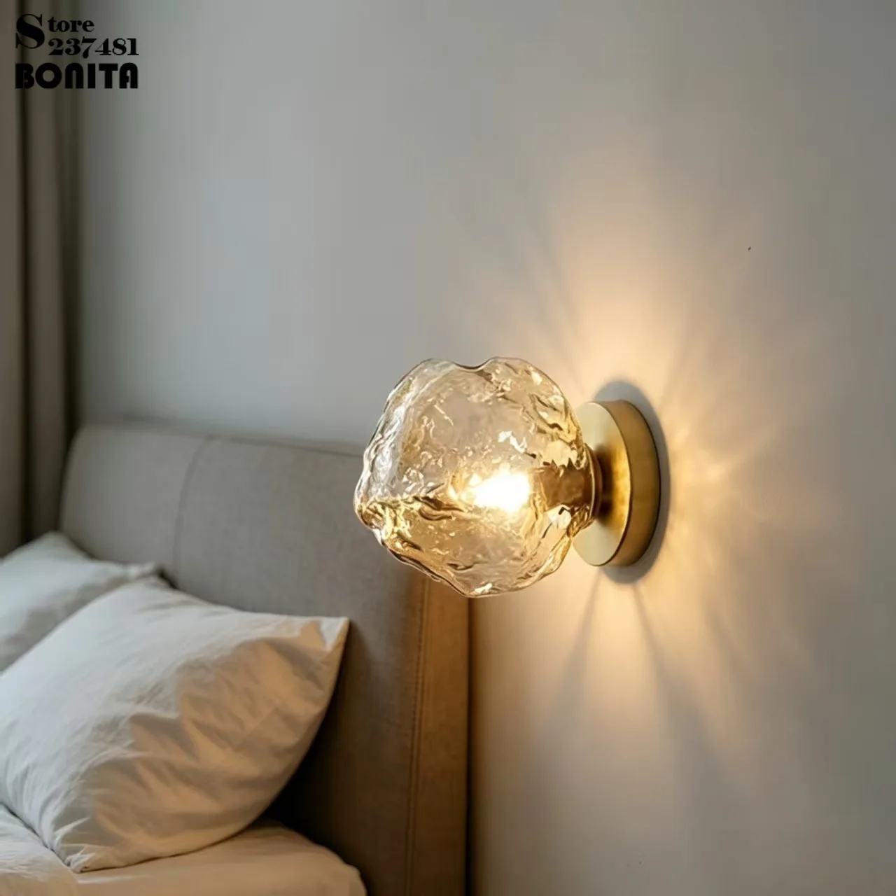 Glacier Glass LED Wall Sconce Minimalist Modern Warm Glowing Amber Wall Lamp for Bedroom Dinning Room Balcony Ambient Light