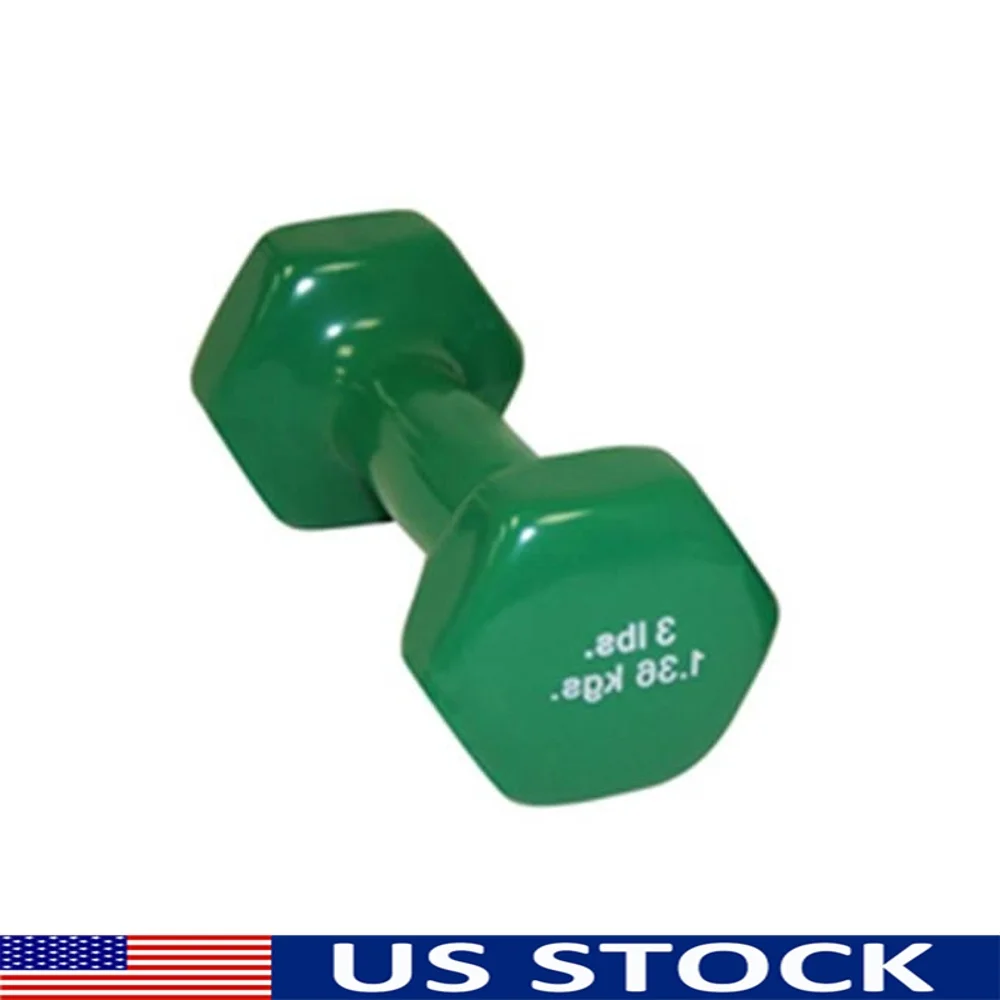 Vinyl-Coated Color-Coded 3 lb Dumbbell Anti-Roll Weight Strength Training Physical Therapy Toning Exercises Individual Pair Set
