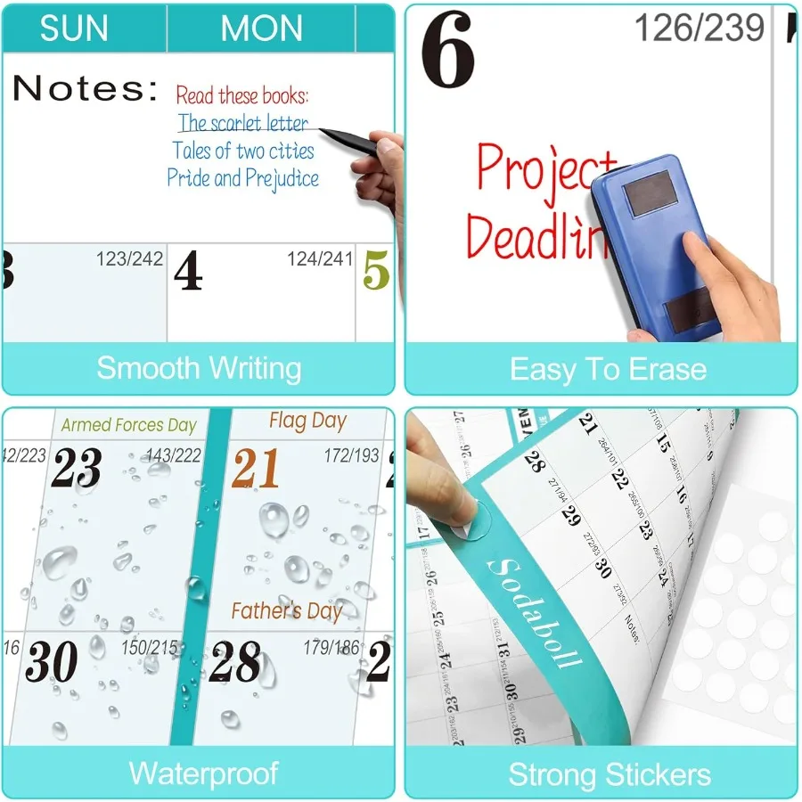 Calendario de pared 2026 de 24 "x 36", calendario de pared plegado de borrado en seco y húmedo, planificador anual anual de 12 meses, calendario laminado anual 2026