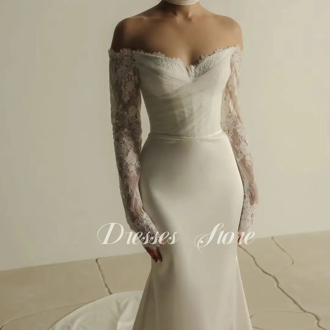 

Giyu Exquisite Off Shoulder Wedding Dress Long Sleeve Charming Lace Bridal Gown vestidos de novia Floor-Length Customsied 2025