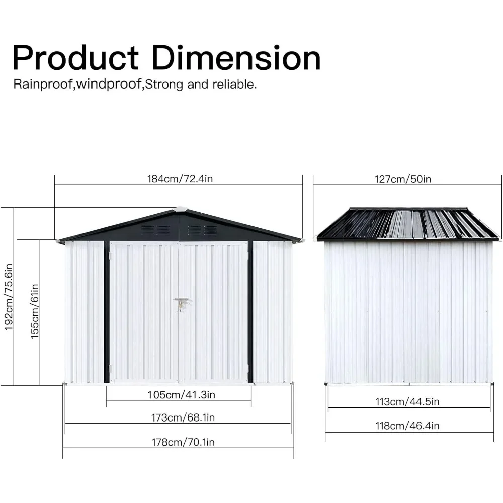 6' x 4' Outdoor Storage Shed, Large Metal Tool Sheds, Utility and Tool Garden Shed with Lockable Doors for Backyard, Patio