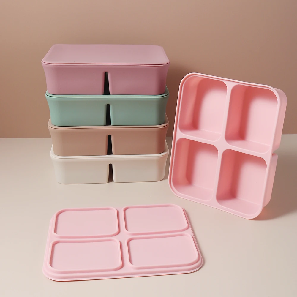 4 Cavity Platinum Silicone Baby Food Freezer Tray with Lid, BPA Free Baby Puree Storage Container, Oven Steam Freezer Safe