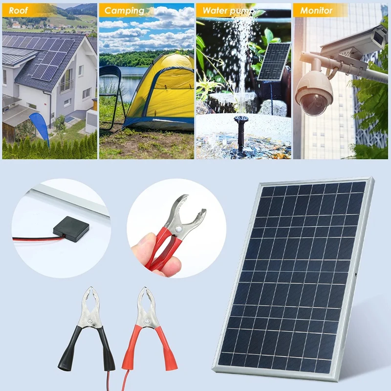 12V Solar Panel Kit Complete 30W Power Portable Outdoor Rechargeable Solar Cell Generator For Home