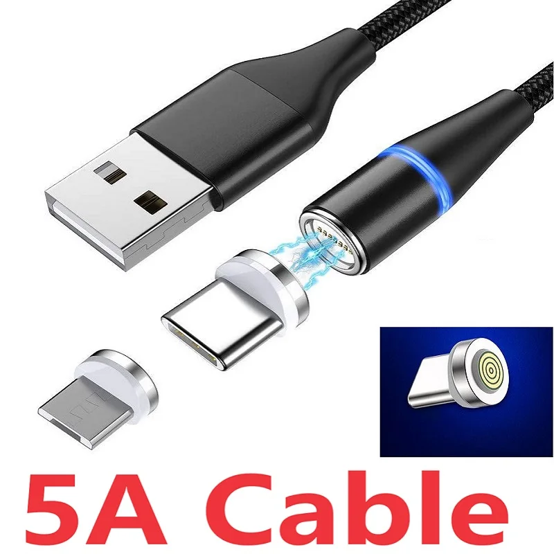 

Strong Magnetic Cable Plug Mobile phone Charging Cable 5A Fast Charge Data Cable For Type-C Micro USB Apple Charging Cable