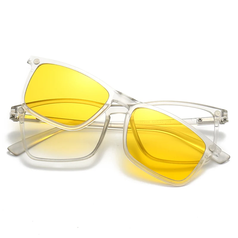 VCKA Transparent Frame Women Myopia Sunglasses 6 In 1 Magnetic Clip Glasses Round Men Polarized Prescription Eyeglass -0.5~-6.0